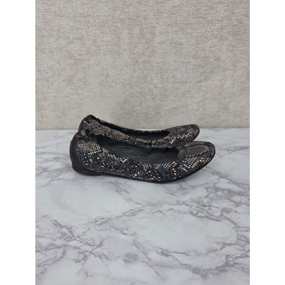 Donald Pliner Leather Black Tan Snakeskin Ballet Flats